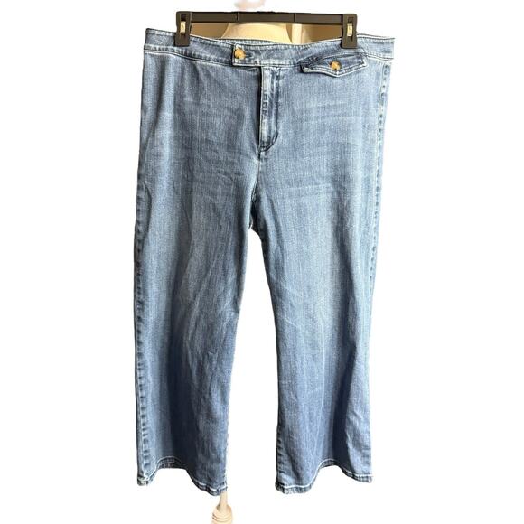 J Jill Jeans Women's Tab Waist Full Leg Crops Sz 12 Preppy Prep - Picture 1 of 8